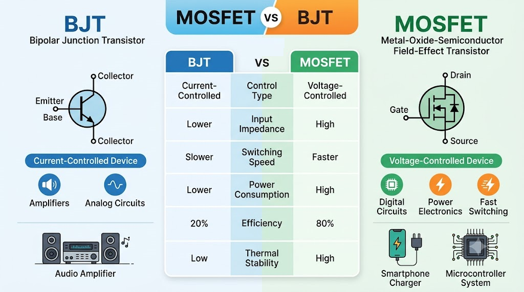 MOSFET vs BJT: Key Differences Explained