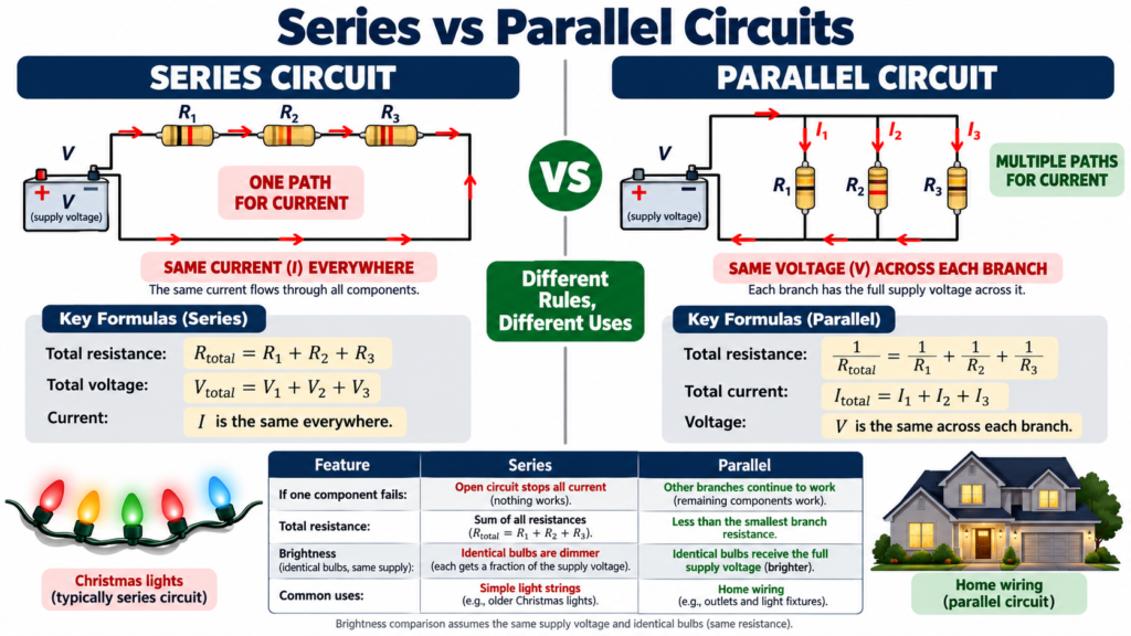 Series vs Parallel Circuits: Rules, Formulas, and Examples