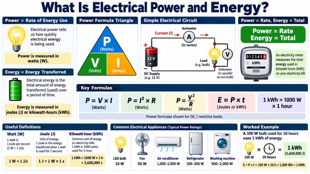 What Is Electrical Power and Energy? Formulas and Examples