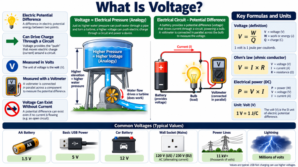 What Is Voltage? Meaning, Formula, and Examples